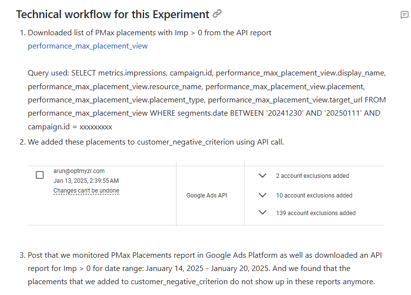 Details of the experiment